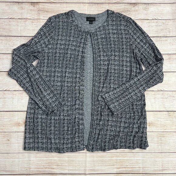 J.Jill Wearever Collection Black White Tweed Open Front Cardigan Size Small - Picture 1 of 14